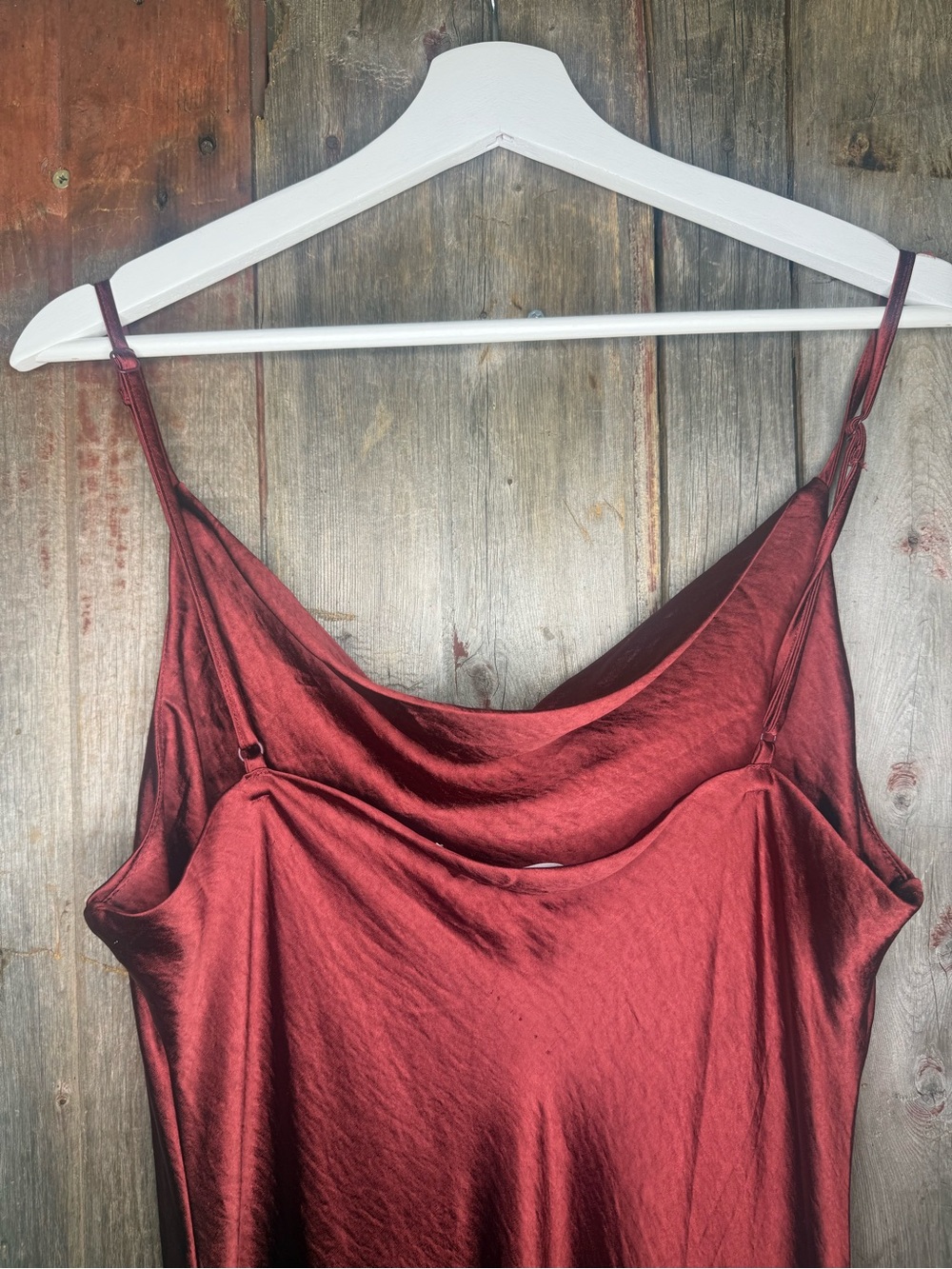 OAK + FORT Cowl Neck Satin Slip Maxi Dress - Rust/ Burgundy Large - Picture 5 of 12